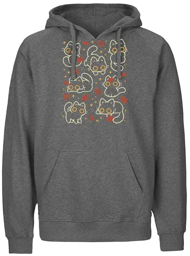 Cute Black Cats with Autumn Leaves - autumn cat, cute black cat, autumn, autumn leaves, fall, warm, cozy, hygge, kitty, october, love, pattern, seamless, nature, xmorfina - Fairtrade Hoodie