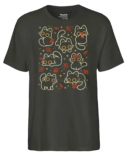 Cute Black Cats with Autumn Leaves - autumn cat, cute black cat, autumn, autumn leaves, fall, warm, cozy, hygge, kitty, october, love, pattern, seamless, nature, xmorfina - Fairtrade T-Shirt