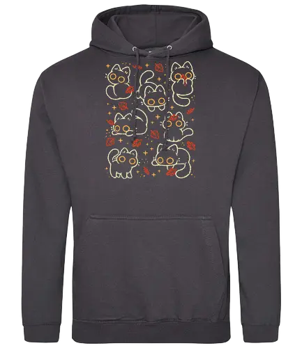Cute Black Cats with Autumn Leaves - autumn cat, cute black cat, autumn, autumn leaves, fall, warm, cozy, hygge, kitty, october, love, pattern, seamless, nature, xmorfina - Standard Hoodie