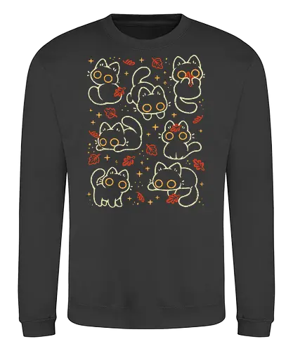 Cute Black Cats with Autumn Leaves - autumn cat, cute black cat, autumn, autumn leaves, fall, warm, cozy, hygge, kitty, october, love, pattern, seamless, nature, xmorfina - Sweatshirt