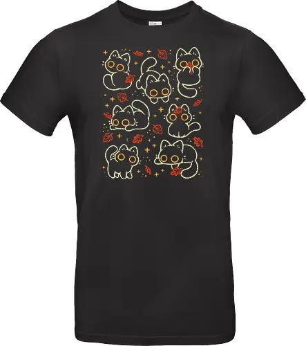 Cute Black Cats with Autumn Leaves - autumn cat, cute black cat, autumn, autumn leaves, fall, warm, cozy, hygge, kitty, october, love, pattern, seamless, nature, xmorfina - Standard T-Shirt