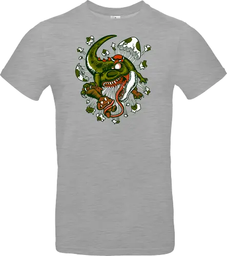 Wildes Reptil Verschlingt Niedliche Kreatur in Düsterer Kunst - wildes Reptil, verschlungene Kreatur, düstere Kunst, Old-School-Tattoo, grünes Monster, Eierschalen, scharfe Zähne, bedrohliche Krallen, Dino, Goomba, Mario, Super Mario World, old school, gamer, geek, Mario Bros, Villain, dark, lange Zunge, grotesque Illustration, Underground-Stil, mutierte Kreatur, monströser Dinosaurier, alternative Kunst, düstere Neuinterpretation - Standard T-Shirt