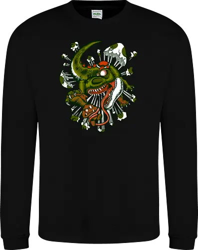 Wildes Reptil Verschlingt Niedliche Kreatur in Düsterer Kunst - wildes Reptil, verschlungene Kreatur, düstere Kunst, Old-School-Tattoo, grünes Monster, Eierschalen, scharfe Zähne, bedrohliche Krallen, Dino, Goomba, Mario, Super Mario World, old school, gamer, geek, Mario Bros, Villain, dark, lange Zunge, grotesque Illustration, Underground-Stil, mutierte Kreatur, monströser Dinosaurier, alternative Kunst, düstere Neuinterpretation - Sweatshirt
