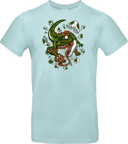 Wildes Reptil Verschlingt Niedliche Kreatur in Düsterer Kunst - wildes Reptil, verschlungene Kreatur, düstere Kunst, Old-School-Tattoo, grünes Monster, Eierschalen, scharfe Zähne, bedrohliche Krallen, Dino, Goomba, Mario, Super Mario World, old school, gamer, geek, Mario Bros, Villain, dark, lange Zunge, grotesque Illustration, Underground-Stil, mutierte Kreatur, monströser Dinosaurier, alternative Kunst, düstere Neuinterpretation - Standard T-Shirt