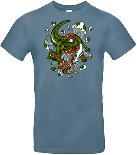 Wildes Reptil Verschlingt Niedliche Kreatur in Düsterer Kunst - wildes Reptil, verschlungene Kreatur, düstere Kunst, Old-School-Tattoo, grünes Monster, Eierschalen, scharfe Zähne, bedrohliche Krallen, Dino, Goomba, Mario, Super Mario World, old school, gamer, geek, Mario Bros, Villain, dark, lange Zunge, grotesque Illustration, Underground-Stil, mutierte Kreatur, monströser Dinosaurier, alternative Kunst, düstere Neuinterpretation - Standard T-Shirt