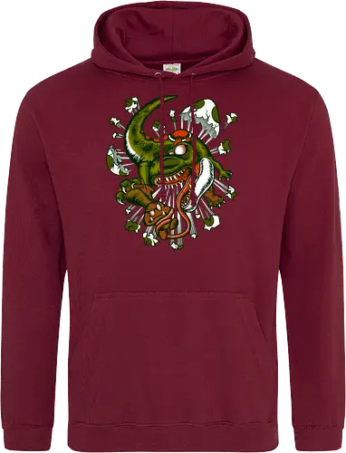 Wildes Reptil Verschlingt Niedliche Kreatur in Düsterer Kunst - wildes Reptil, verschlungene Kreatur, düstere Kunst, Old-School-Tattoo, grünes Monster, Eierschalen, scharfe Zähne, bedrohliche Krallen, Dino, Goomba, Mario, Super Mario World, old school, gamer, geek, Mario Bros, Villain, dark, lange Zunge, grotesque Illustration, Underground-Stil, mutierte Kreatur, monströser Dinosaurier, alternative Kunst, düstere Neuinterpretation - Standard Hoodie