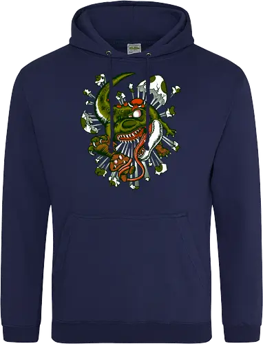 Wildes Reptil Verschlingt Niedliche Kreatur in Düsterer Kunst - wildes Reptil, verschlungene Kreatur, düstere Kunst, Old-School-Tattoo, grünes Monster, Eierschalen, scharfe Zähne, bedrohliche Krallen, Dino, Goomba, Mario, Super Mario World, old school, gamer, geek, Mario Bros, Villain, dark, lange Zunge, grotesque Illustration, Underground-Stil, mutierte Kreatur, monströser Dinosaurier, alternative Kunst, düstere Neuinterpretation - Standard Hoodie