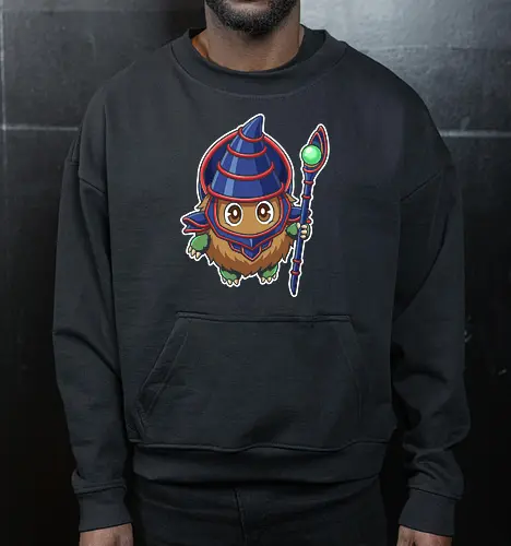 Magical Mascot: The Ultimate Kuriboh - Kuriboh shirt, Dark Magician cosplay graphic, Yu-Gi-Oh merch, nostalgic anime streetwear, trading card game apparel, kawaii monster design, 90s anime clothing, aesthetic otaku fashion, funny anime mashup tee, classic duelist merch - Cropped Sweatshirt