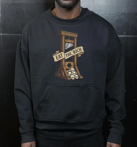 The French Solution: Eat The Rich - eat the rich shirt, guillotine graphic tee, anti capitalist apparel, French revolution streetwear, punk rock political shirt, dark humor aesthetic clothing, eat the rich merch, vintage guillotine design, rebellious activist tee, 1789 history graphic - Cropped Sweatshirt