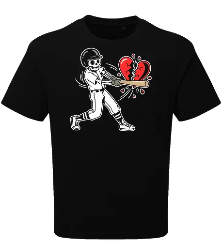 Heartbreaker: The Grand Slam - broken heart shirt, anti valentine graphic tee, negative space apparel, baseball heartbreaker design, edgy breakup streetwear, sarcastic love clothing, minimalist sports fashion, shattered heart graphic, aesthetic indie tee, funny heartbreak merch - Oversize T-Shirt