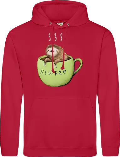 Braunes Faultier Grüne Kaffeetasse Dampf Süßes Wortspiel - Faultier in Kaffeetasse, lebhafte grüne dampfende Tasse, lächelndes ruhiges Faultier, Tier Kaffee Wortspiel, Morgen Humor Kaffee Kunst, handgefertigte Faultier Illustration, strukturiertes braunes beiges Fell, weißer Dampf heißer Kaffee, Kaffee Faultier Liebhaber Geschenk, Faultier Tasse Shirt, Krallen hängende Tassenrand, süßer Morgen Kaffee Humor, englisches Tier Kaffee Wortspiel, entspanntes Faultier in Tasse, kreative Kaffee Tier Kunst - Standard Hoodie
