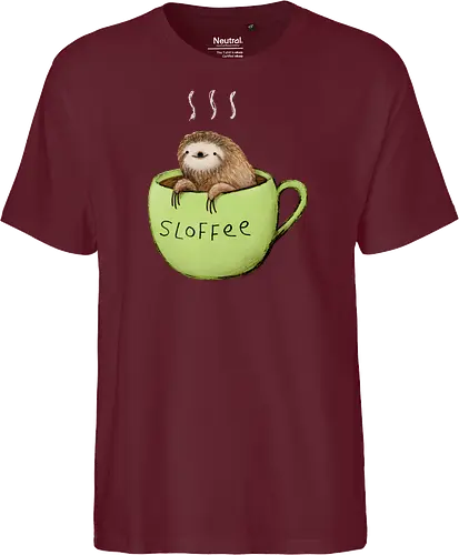 Braunes Faultier Grüne Kaffeetasse Dampf Süßes Wortspiel - Faultier in Kaffeetasse, lebhafte grüne dampfende Tasse, lächelndes ruhiges Faultier, Tier Kaffee Wortspiel, Morgen Humor Kaffee Kunst, handgefertigte Faultier Illustration, strukturiertes braunes beiges Fell, weißer Dampf heißer Kaffee, Kaffee Faultier Liebhaber Geschenk, Faultier Tasse Shirt, Krallen hängende Tassenrand, süßer Morgen Kaffee Humor, englisches Tier Kaffee Wortspiel, entspanntes Faultier in Tasse, kreative Kaffee Tier Kunst - Fairtrade T-Shirt