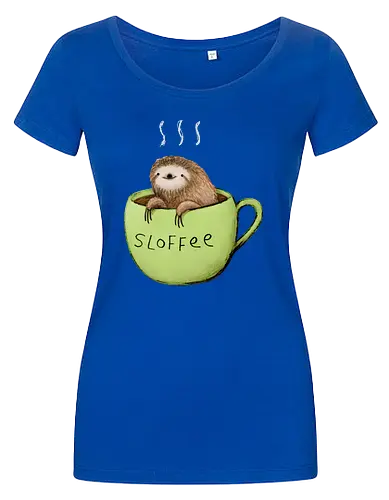 Braunes Faultier Grüne Kaffeetasse Dampf Süßes Wortspiel - Faultier in Kaffeetasse, lebhafte grüne dampfende Tasse, lächelndes ruhiges Faultier, Tier Kaffee Wortspiel, Morgen Humor Kaffee Kunst, handgefertigte Faultier Illustration, strukturiertes braunes beiges Fell, weißer Dampf heißer Kaffee, Kaffee Faultier Liebhaber Geschenk, Faultier Tasse Shirt, Krallen hängende Tassenrand, süßer Morgen Kaffee Humor, englisches Tier Kaffee Wortspiel, entspanntes Faultier in Tasse, kreative Kaffee Tier Kunst - Damen T-Shirt