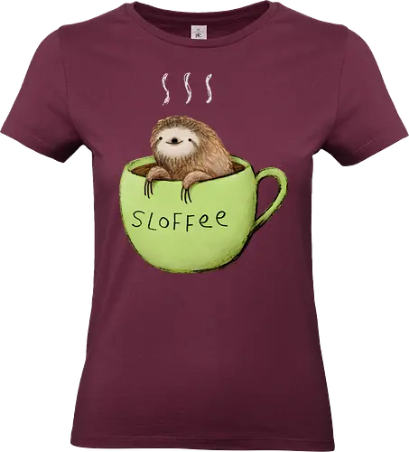 Braunes Faultier Grüne Kaffeetasse Dampf Süßes Wortspiel - Faultier in Kaffeetasse, lebhafte grüne dampfende Tasse, lächelndes ruhiges Faultier, Tier Kaffee Wortspiel, Morgen Humor Kaffee Kunst, handgefertigte Faultier Illustration, strukturiertes braunes beiges Fell, weißer Dampf heißer Kaffee, Kaffee Faultier Liebhaber Geschenk, Faultier Tasse Shirt, Krallen hängende Tassenrand, süßer Morgen Kaffee Humor, englisches Tier Kaffee Wortspiel, entspanntes Faultier in Tasse, kreative Kaffee Tier Kunst - Standard T-Shirt (Frauen)