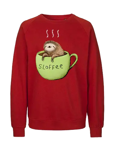 Braunes Faultier Grüne Kaffeetasse Dampf Süßes Wortspiel - Faultier in Kaffeetasse, lebhafte grüne dampfende Tasse, lächelndes ruhiges Faultier, Tier Kaffee Wortspiel, Morgen Humor Kaffee Kunst, handgefertigte Faultier Illustration, strukturiertes braunes beiges Fell, weißer Dampf heißer Kaffee, Kaffee Faultier Liebhaber Geschenk, Faultier Tasse Shirt, Krallen hängende Tassenrand, süßer Morgen Kaffee Humor, englisches Tier Kaffee Wortspiel, entspanntes Faultier in Tasse, kreative Kaffee Tier Kunst - Fairtrade Sweatshirt
