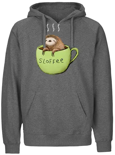 Braunes Faultier Grüne Kaffeetasse Dampf Süßes Wortspiel - Faultier in Kaffeetasse, lebhafte grüne dampfende Tasse, lächelndes ruhiges Faultier, Tier Kaffee Wortspiel, Morgen Humor Kaffee Kunst, handgefertigte Faultier Illustration, strukturiertes braunes beiges Fell, weißer Dampf heißer Kaffee, Kaffee Faultier Liebhaber Geschenk, Faultier Tasse Shirt, Krallen hängende Tassenrand, süßer Morgen Kaffee Humor, englisches Tier Kaffee Wortspiel, entspanntes Faultier in Tasse, kreative Kaffee Tier Kunst - Fairtrade Hoodie
