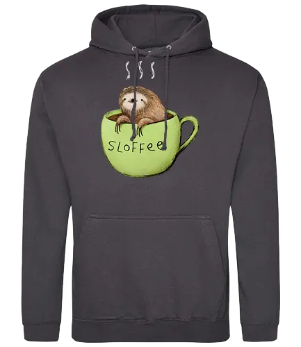 Braunes Faultier Grüne Kaffeetasse Dampf Süßes Wortspiel - Faultier in Kaffeetasse, lebhafte grüne dampfende Tasse, lächelndes ruhiges Faultier, Tier Kaffee Wortspiel, Morgen Humor Kaffee Kunst, handgefertigte Faultier Illustration, strukturiertes braunes beiges Fell, weißer Dampf heißer Kaffee, Kaffee Faultier Liebhaber Geschenk, Faultier Tasse Shirt, Krallen hängende Tassenrand, süßer Morgen Kaffee Humor, englisches Tier Kaffee Wortspiel, entspanntes Faultier in Tasse, kreative Kaffee Tier Kunst - Standard Hoodie
