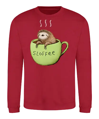 Braunes Faultier Grüne Kaffeetasse Dampf Süßes Wortspiel - Faultier in Kaffeetasse, lebhafte grüne dampfende Tasse, lächelndes ruhiges Faultier, Tier Kaffee Wortspiel, Morgen Humor Kaffee Kunst, handgefertigte Faultier Illustration, strukturiertes braunes beiges Fell, weißer Dampf heißer Kaffee, Kaffee Faultier Liebhaber Geschenk, Faultier Tasse Shirt, Krallen hängende Tassenrand, süßer Morgen Kaffee Humor, englisches Tier Kaffee Wortspiel, entspanntes Faultier in Tasse, kreative Kaffee Tier Kunst - Sweatshirt