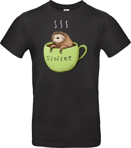 Braunes Faultier Grüne Kaffeetasse Dampf Süßes Wortspiel - Faultier in Kaffeetasse, lebhafte grüne dampfende Tasse, lächelndes ruhiges Faultier, Tier Kaffee Wortspiel, Morgen Humor Kaffee Kunst, handgefertigte Faultier Illustration, strukturiertes braunes beiges Fell, weißer Dampf heißer Kaffee, Kaffee Faultier Liebhaber Geschenk, Faultier Tasse Shirt, Krallen hängende Tassenrand, süßer Morgen Kaffee Humor, englisches Tier Kaffee Wortspiel, entspanntes Faultier in Tasse, kreative Kaffee Tier Kunst - Standard T-Shirt