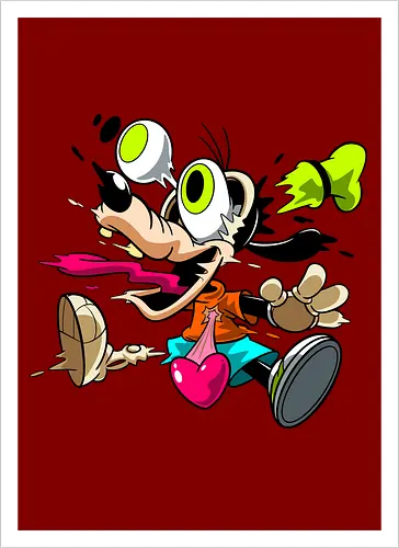 Freaky Tollpatschiger Hund Horror - Dark Underground Cartoon - Hund Charakter Horror, tollpatschiger Hund Horror, Neon Cartoon Freaky, dunkles Disney Hund Skelett, Neon grünes Auge springt, fliegender Hut Cartoon Horror, Herz springt Brust, schmelzender Hund Kunst, Disney Horror Geek Druck, dunkles Neon Cartoon Horror, Zombie tollpatschiger Hund, alternative Disney dunkle Kunst, Underground Cartoon Hund, urbaner Geek Neon Druck, Pop Art Horror Hund - Kunstdruck