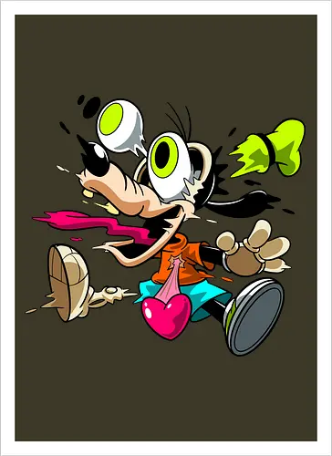 Freaky Tollpatschiger Hund Horror - Dark Underground Cartoon - Hund Charakter Horror, tollpatschiger Hund Horror, Neon Cartoon Freaky, dunkles Disney Hund Skelett, Neon grünes Auge springt, fliegender Hut Cartoon Horror, Herz springt Brust, schmelzender Hund Kunst, Disney Horror Geek Druck, dunkles Neon Cartoon Horror, Zombie tollpatschiger Hund, alternative Disney dunkle Kunst, Underground Cartoon Hund, urbaner Geek Neon Druck, Pop Art Horror Hund - Kunstdruck