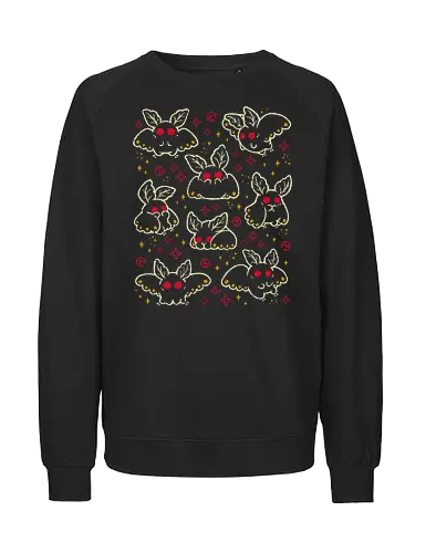 Cute Mothman - cute mothman, kawaii mothman, cryptid, paranormal, red eyes, creepy cute, spooky cute, goth, dark, monster, winged bipedal, crescent moon, seamless, pattern, xmorfina - Fairtrade Sweatshirt