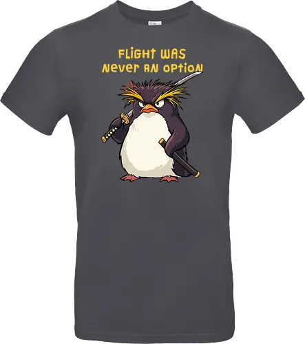 Flight Was Never An Option - flight was never an option, angry, bird, dark humor, flight, funny penguin, katana, martial arts, ninja, penguin, penguin meme, rockhopper penguin, samurai, sword, warrior - Standard T-Shirt