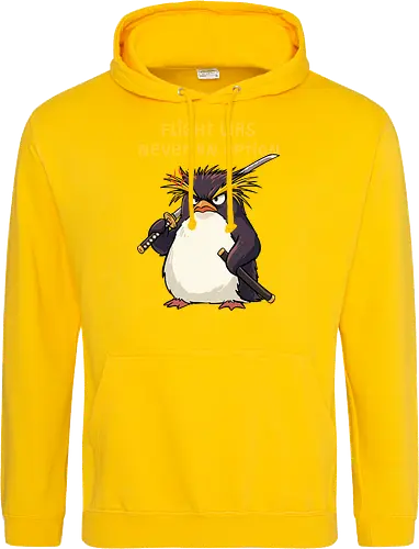 Flight Was Never An Option - flight was never an option, angry, bird, dark humor, flight, funny penguin, katana, martial arts, ninja, penguin, penguin meme, rockhopper penguin, samurai, sword, warrior - Standard Hoodie