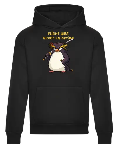 Flight Was Never An Option - flight was never an option, angry, bird, dark humor, flight, funny penguin, katana, martial arts, ninja, penguin, penguin meme, rockhopper penguin, samurai, sword, warrior - Heavyweight Hoodie