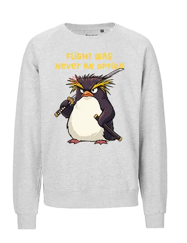 Flight Was Never An Option - flight was never an option, angry, bird, dark humor, flight, funny penguin, katana, martial arts, ninja, penguin, penguin meme, rockhopper penguin, samurai, sword, warrior - Fairtrade Sweatshirt