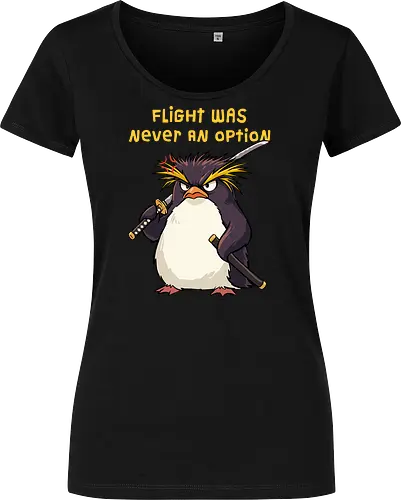 Flight Was Never An Option - flight was never an option, angry, bird, dark humor, flight, funny penguin, katana, martial arts, ninja, penguin, penguin meme, rockhopper penguin, samurai, sword, warrior - Damen T-Shirt