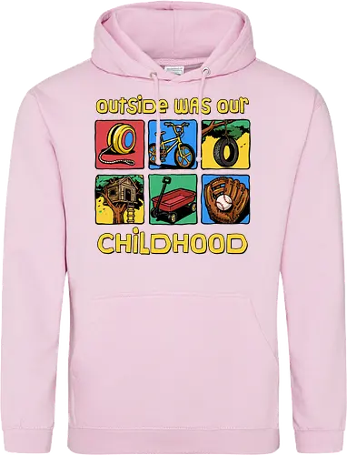 Outside Was Our Childhood - 90s nostalgia, 80s, 90s kids, adventure, childhood, classic, gen x humor, generation x, im this old, nostalgic, outdoors, outside, retro, sarcastic, vintage - Standard Hoodie