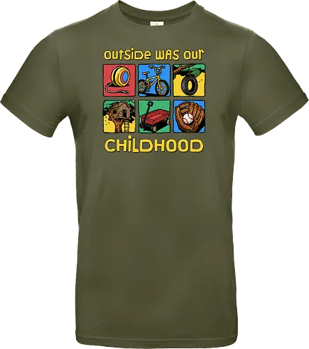Outside Was Our Childhood - 90s nostalgia, 80s, 90s kids, adventure, childhood, classic, gen x humor, generation x, im this old, nostalgic, outdoors, outside, retro, sarcastic, vintage - Standard T-Shirt