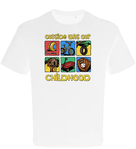 Outside Was Our Childhood - 90s nostalgia, 80s, 90s kids, adventure, childhood, classic, gen x humor, generation x, im this old, nostalgic, outdoors, outside, retro, sarcastic, vintage - Oversize T-Shirt