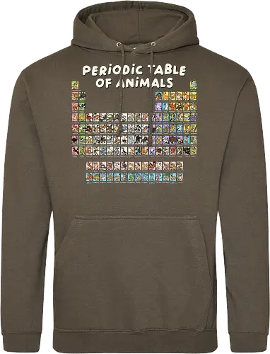 Periodic Table Of Animals - periodic table, animals, can i lick it, chemist, chemistry, chemistry teacher, funny, i wear this periodically, laboratory, molecule, periodic table of elements, physics, science, science humor, scientist - Standard Hoodie