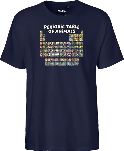Periodic Table Of Animals - periodic table, animals, can i lick it, chemist, chemistry, chemistry teacher, funny, i wear this periodically, laboratory, molecule, periodic table of elements, physics, science, science humor, scientist - Fairtrade T-Shirt