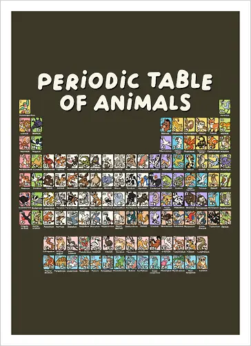 Periodic Table Of Animals - periodic table, animals, can i lick it, chemist, chemistry, chemistry teacher, funny, i wear this periodically, laboratory, molecule, periodic table of elements, physics, science, science humor, scientist - Kunstdruck