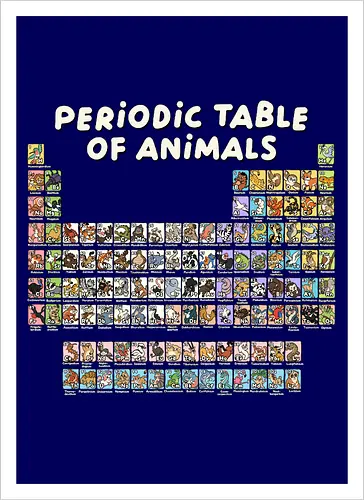 Periodic Table Of Animals - periodic table, animals, can i lick it, chemist, chemistry, chemistry teacher, funny, i wear this periodically, laboratory, molecule, periodic table of elements, physics, science, science humor, scientist - Kunstdruck