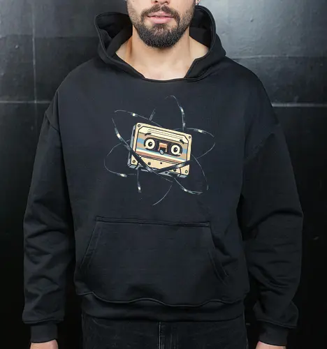 Atomic Mixtape - cassette tape, 80s, 90s, atom, atomic, atomic age, chemistry, energy, mixtape, music, nuclear, physics, retro, science, vintage - Cropped Hoodie