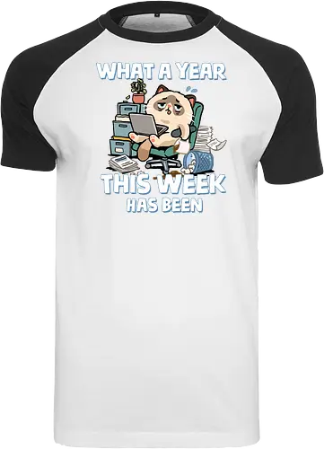 What A Year This Week Has Been - student life, teacher life, tired, weekend, what a year, work humor, cat, back to school, burnout, coffee, exhausted, friday, meme, monday, office humor - Raglan T-Shirt