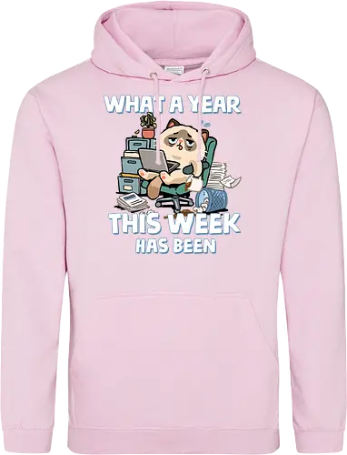 What A Year This Week Has Been - student life, teacher life, tired, weekend, what a year, work humor, cat, back to school, burnout, coffee, exhausted, friday, meme, monday, office humor - Standard Hoodie