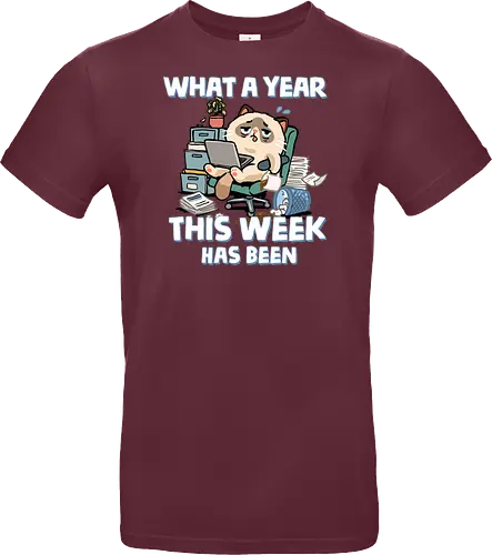 What A Year This Week Has Been - student life, teacher life, tired, weekend, what a year, work humor, cat, back to school, burnout, coffee, exhausted, friday, meme, monday, office humor - Standard T-Shirt