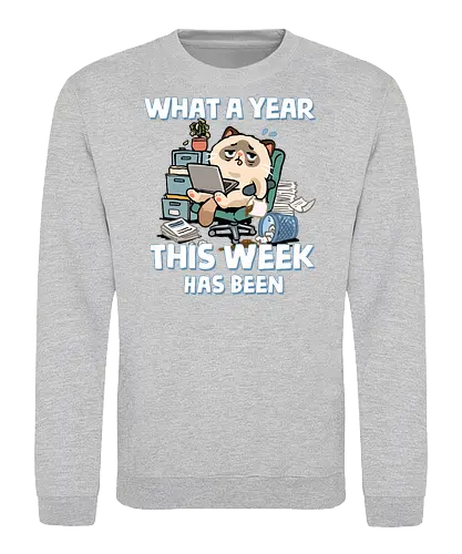 What A Year This Week Has Been - student life, teacher life, tired, weekend, what a year, work humor, cat, back to school, burnout, coffee, exhausted, friday, meme, monday, office humor - Sweatshirt