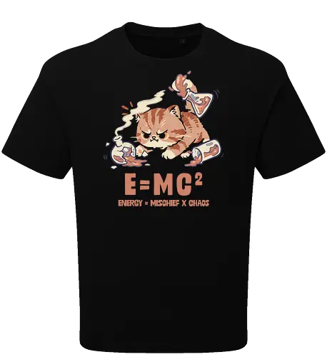 E=MC2 Cat - albert einstein, biology, cat, chaos, chemical, chemist, chemistry teacher, einstein, laboratory, mischief, emc2, molecule, physics, science, scientist - Oversize T-Shirt