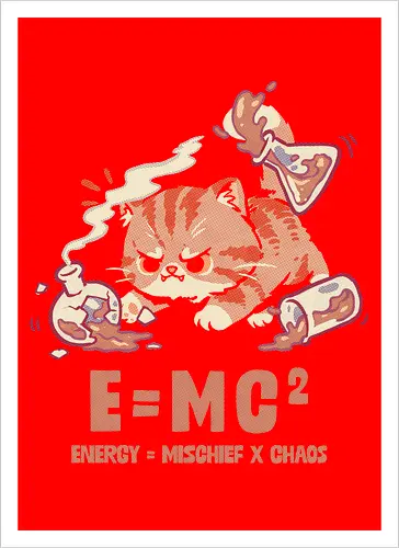 E=MC2 Cat - albert einstein, biology, cat, chaos, chemical, chemist, chemistry teacher, einstein, laboratory, mischief, emc2, molecule, physics, science, scientist - Kunstdruck