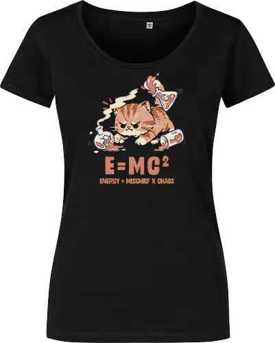 E=MC2 Cat - albert einstein, biology, cat, chaos, chemical, chemist, chemistry teacher, einstein, laboratory, mischief, emc2, molecule, physics, science, scientist - Damen T-Shirt