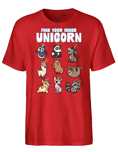 Find Your Inner Unicorn - penguin, rainbow, sloth, sphynx, unicorns, unicorn, animal, capybara, corgi, donkey, funny, horn, llama, magical, panda - Fairtrade T-Shirt