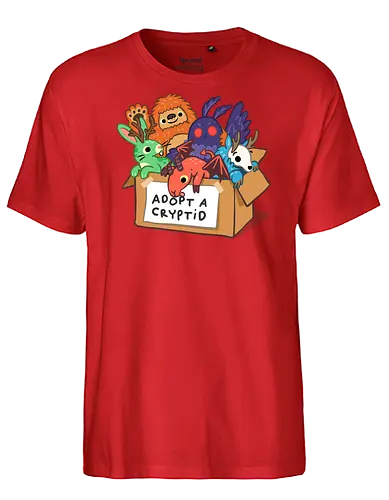 Adopt a Cryptid - adopt a pet, bigfoot, creature, cryptozoology, horror, humor, monster, mothman, myth, mythology, rescue, sasquatch, spooky, cryptid, adopt - Fairtrade T-Shirt