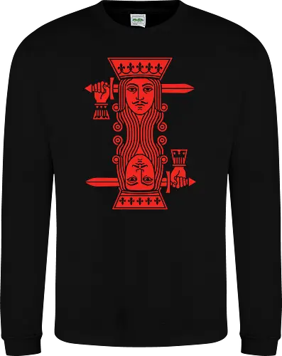 The Suicide King: King of Hearts - king of hearts shirt, suicide king graphic tee, playing card apparel, minimalist card design, poker player streetwear, casino aesthetic clothing, red vector graphic shirt, classic card game merch, magic trick fashion, modern pop art tee - Sweatshirt