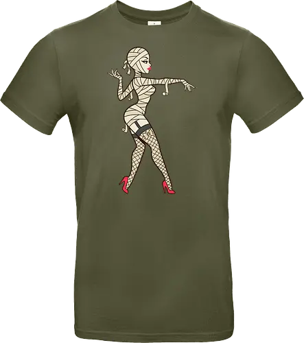 Mummy Pin-Up Girl Graphic Tee - mummy pin up girl, sexy halloween shirt, spooky pinup art, vintage horror graphic, rockabilly halloween tee, retro mummy design, burlesque monster girl, gothic pinup print, funny halloween costume, classic horror pin up - Standard T-Shirt
